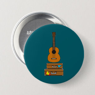 Badge Rond 7,6 Cm Voyage heureux avec bagages et guitare