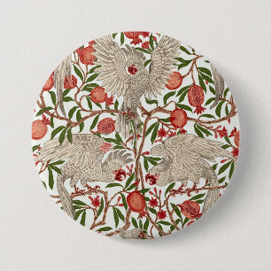 Badge Rond 7,6 Cm Walter Crane Cacatoès blanc Grenade rouge Art