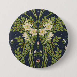 Badge Rond 7,6 Cm Walter Crane Vintage Navy motif Lily blanc