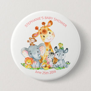 Badge Rond 7,6 Cm Watercolor Cute Safari Jungle Baby shower