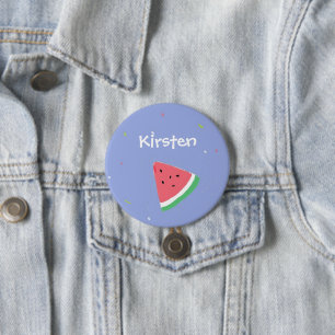 Badge Rond 7,6 Cm Watermelon tranche nom personnalisé bleu