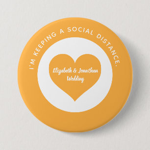 Badge Rond 7,6 Cm Wedding Social Distcing Orange Heart Color Coded