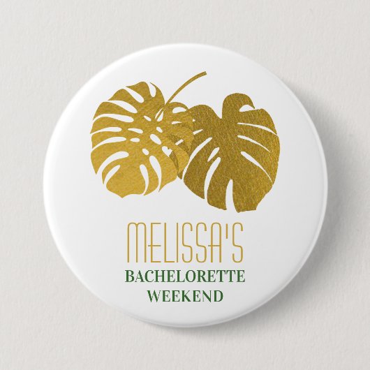 Badge Rond 7,6 Cm Week-end Feuille de la Monstera d'or moderne (Devant)