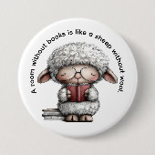 Badge Rond 7,6 Cm Whimsical Cute Sheep Reading a Book (Devant)