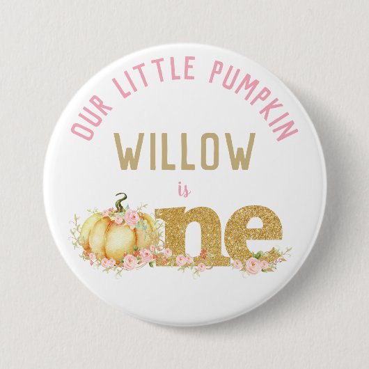 Badge Rond 7,6 Cm Whimsical Gold Parties scintillant Citrouille 1er  (Devant)