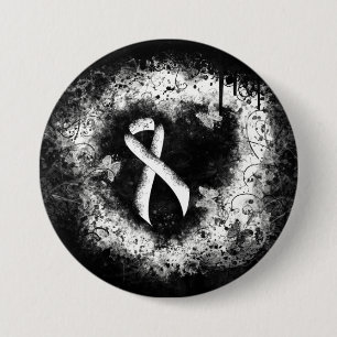 Badge Rond 7,6 Cm White Awareness Ribbon Grunge Coeur