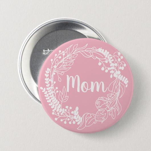 Badge Rond 7,6 Cm White Spring Wreath "Maman" (Devant & derrière)