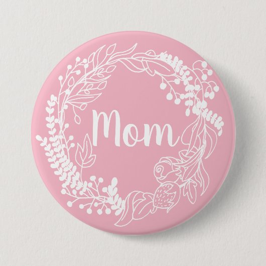 Badge Rond 7,6 Cm White Spring Wreath "Maman" (Devant)