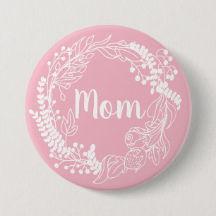 Badge Rond 7,6 Cm White Spring Wreath "Maman"