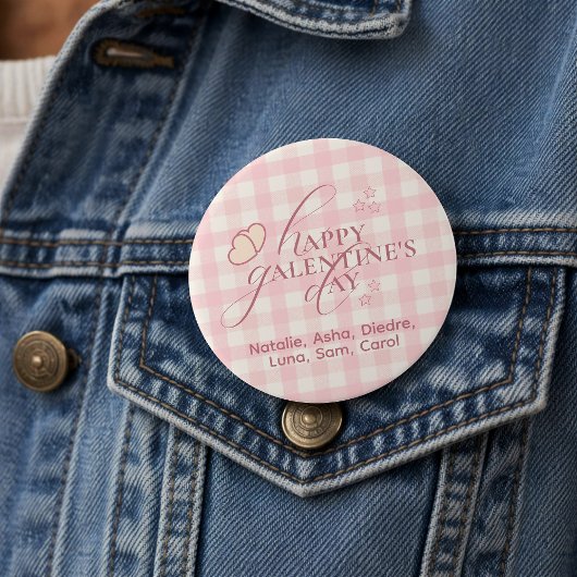 Badge Rond 7,6 Cm Wholesome Cute Pink Check Typography Galentines