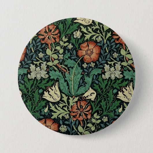 Badge Rond 7,6 Cm William Morris Compton Floral Art nouveau Motif (Devant)
