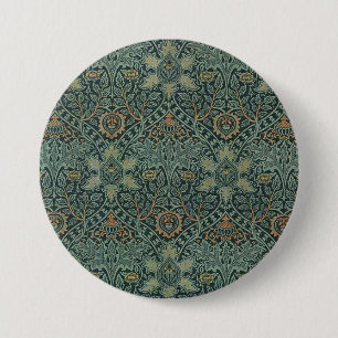 Badge Rond 7,6 Cm William Morris Ispahan Vert sarcelle Floral Art