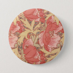 Badge Rond 7,6 Cm William Morris Poppies Floral Art
