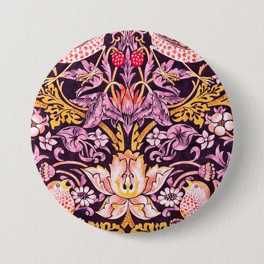 Badge Rond 7,6 Cm William Morris Strawberry Thief Version violette (Devant)