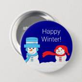 Badge Rond 7,6 Cm Winter is Snowy: Dark Blue Happy Winter (Devant & derrière)