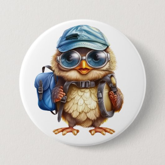 Badge Rond 7,6 Cm Wise Little Traveler - Kid Owl avec sac à dos (Devant)