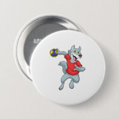 Badge Rond 7,6 Cm Wolf comme joueur de handball avec Handball (Devant & derrière)