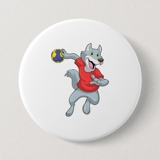 Badge Rond 7,6 Cm Wolf comme joueur de handball avec Handball (Devant)