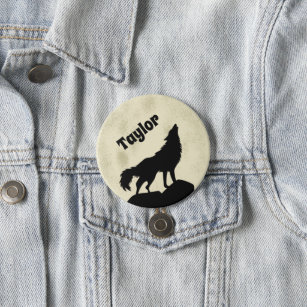 Badge Rond 7,6 Cm Wolf Howling at the Moon Illustration personnalisé