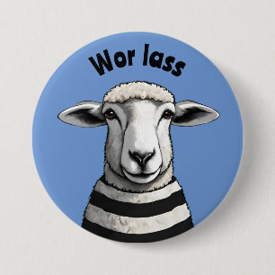 Badge Rond 7,6 Cm Wor Lass, épingle Geordie, mouton rayé, agneau