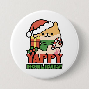 Badge Rond 7,6 Cm Yappy Howlidays - Jote Christmas Dog Cartoon