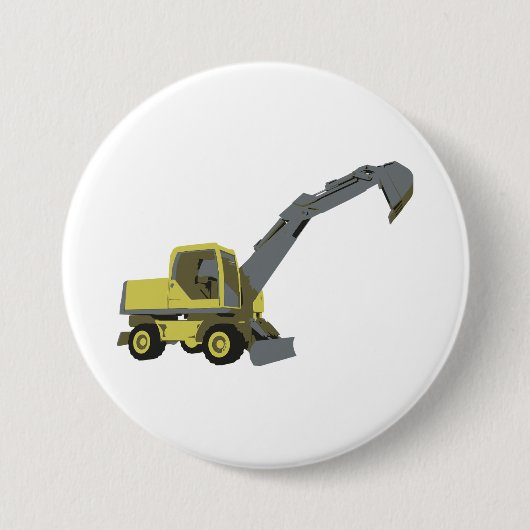 Badge Rond 7,6 Cm Yellow Excavator Construction Machinery (Devant)