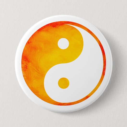 Badge Rond 7,6 Cm Yin Chinois orange et jaune de Yang d'aquarelle (Devant)