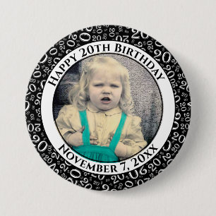 Badge Rond 7,6 Cm Your Photo 20th Birthday Random Number Black