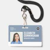 Badge Rond Logo Infirmière Photo Nom Code-barres Horizon (Avant avec lanière)