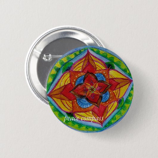 Badge ronde Mandala Compas de Paix (Devant & derrière)