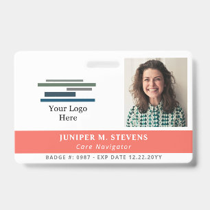 Badge Rose corail avec logo et photo ID de salarié