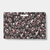 Badge Rose Dorée Élégante Fleurs Botanique Noire (Arrière)