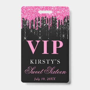 Badge Rose et Noir Paillettes qui dégoulinent Sweet Sixt