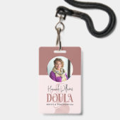 Badge Rose et or Rose photo Doula (Avant avec lanière)