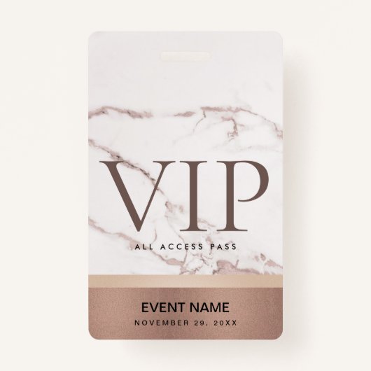 BADGE ROSE GOLD BLUSH ROSE MARBRE VIP ÉVÉNEMENT ACCÈS PA (Devant)