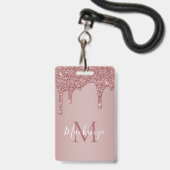 Badge Rose Gold Chic Paillet Monogramme qui Dégouline (Arrière avec lanière)
