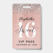 Badge Rose Gold Douce 16e Fête d'anniversaire VIP (Avant)