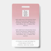 Badge Rose Gold Healthcare Code à barres Code photo empl (Dos)