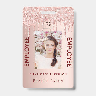Badge Rose gold pailleté rose photo salon de beauté empl