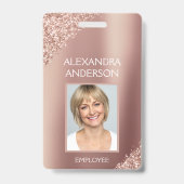 Badge Rose Gold Pailletés Nom de l'employé Photo Entrepr (Avant)