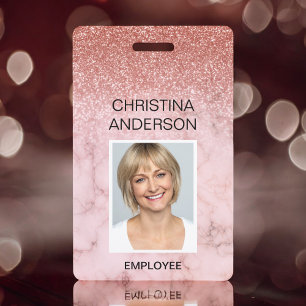 Badge Rose Gold Pailletés Nom de l'employé Photo Entrepr