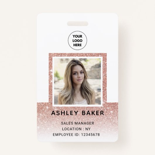 Badge Rose Gold Parties scintillant Company Code de sécu (Devant)