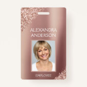 Badge Rose Gold Parties scintillant Nom de l'employé Pho (Devant)