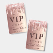Badge Rose Gold qui coule Glitter Sweet Seize VIP (Avant & arrière)