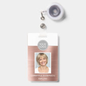 Badge Rose Gold Rose Nom de l'employé Logo Photo Entrepr (Avant avec rétractable)