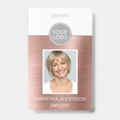 Badge Rose Gold Rose Nom de l'employé Logo Photo Entrepr (Avant)