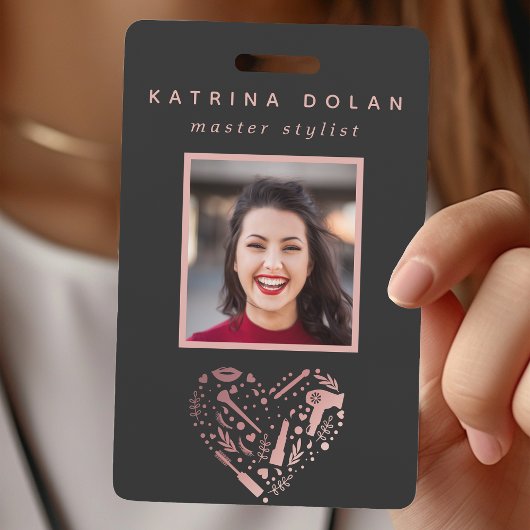 Badge Rose Gold Salon Heart Photo Hair Styliste