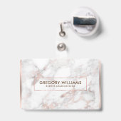 Badge Rose-or & blanc Faux Marbre Bordure (Arrière avec rétractable)