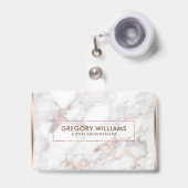 Badge Rose-or & blanc Faux Marbre Bordure (Avant avec rétractable)