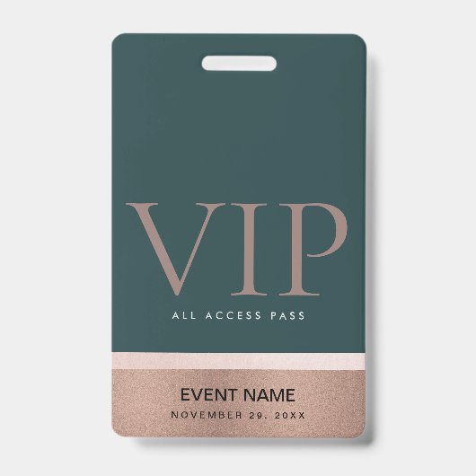 BADGE ROSE OR BLUSH ROSE VERT VIP ÉVÉNEMENT ACCÈS PASS (Avant)